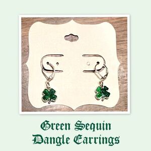Green Sequin Dangle Earrings, Clover Earrings, St. Patrick’s Day, Shamrock